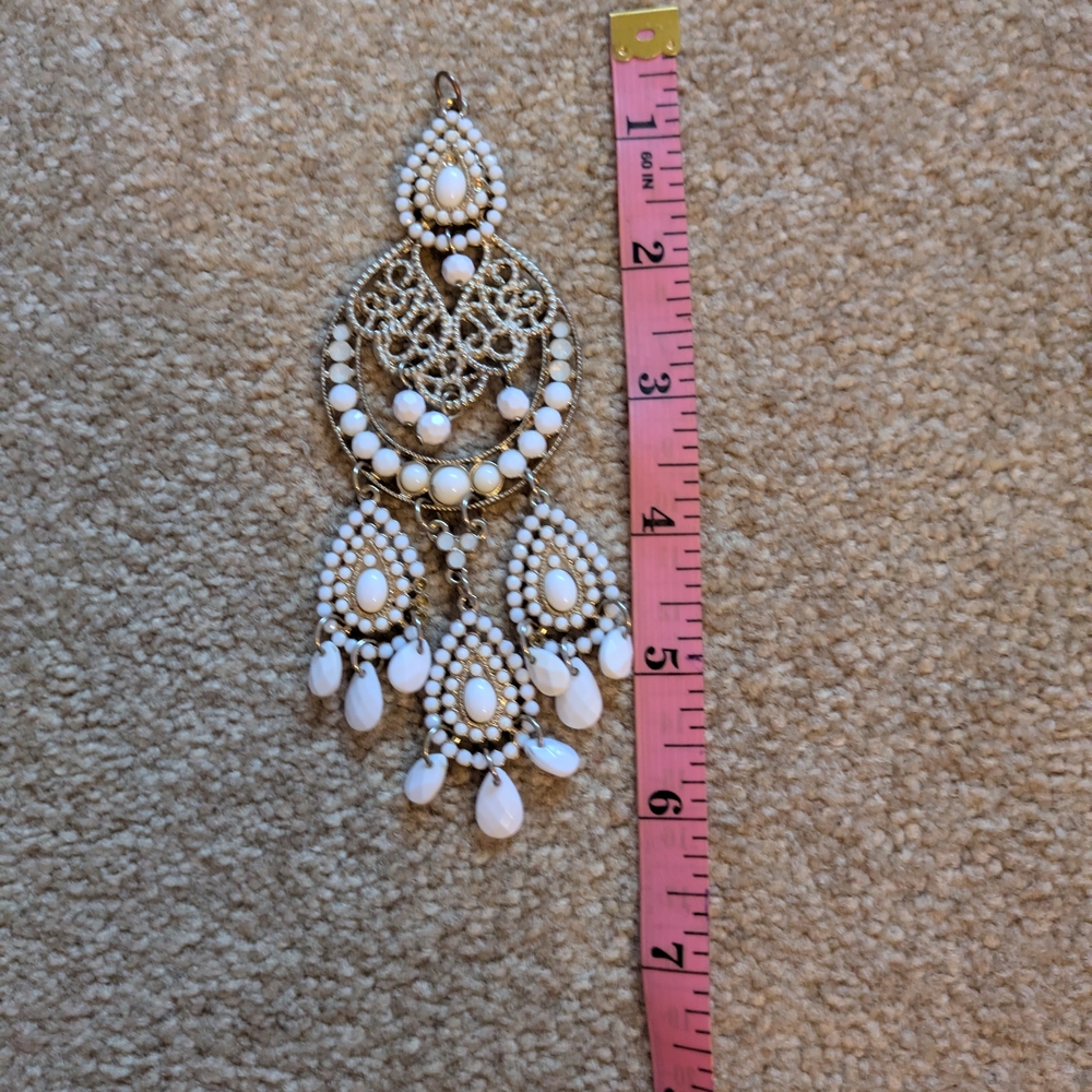 Elegant Gold and White Chandelier Earrings